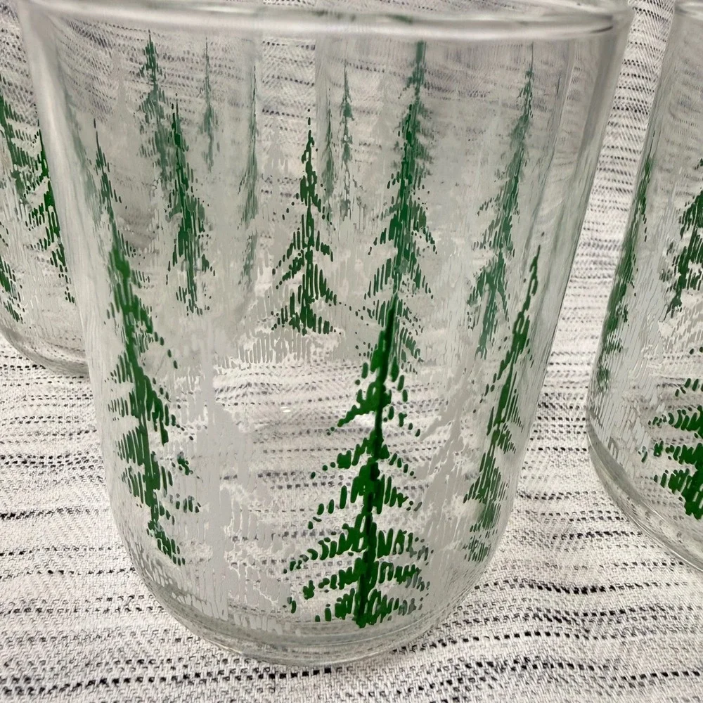 Vintage Libbey Frosty Pine Tree Christmas‎ Tree Glasses Tumblers Set of 4 w/Box